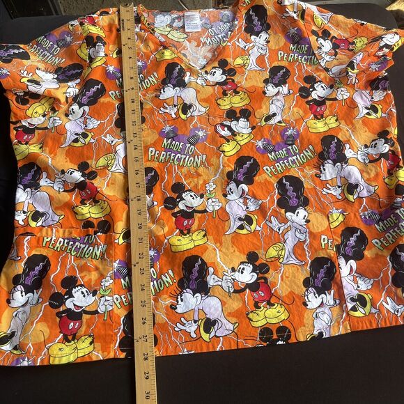 Disney Halloween Scrub Top Womens 3X Multicolor Cotton Medical Frankenbride - Picture 10 of 11